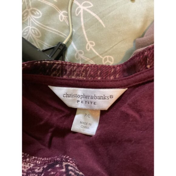 Women's Christopher & Banks Top Size P/L Burgundy Long Sleeve - Picture 4 of 8